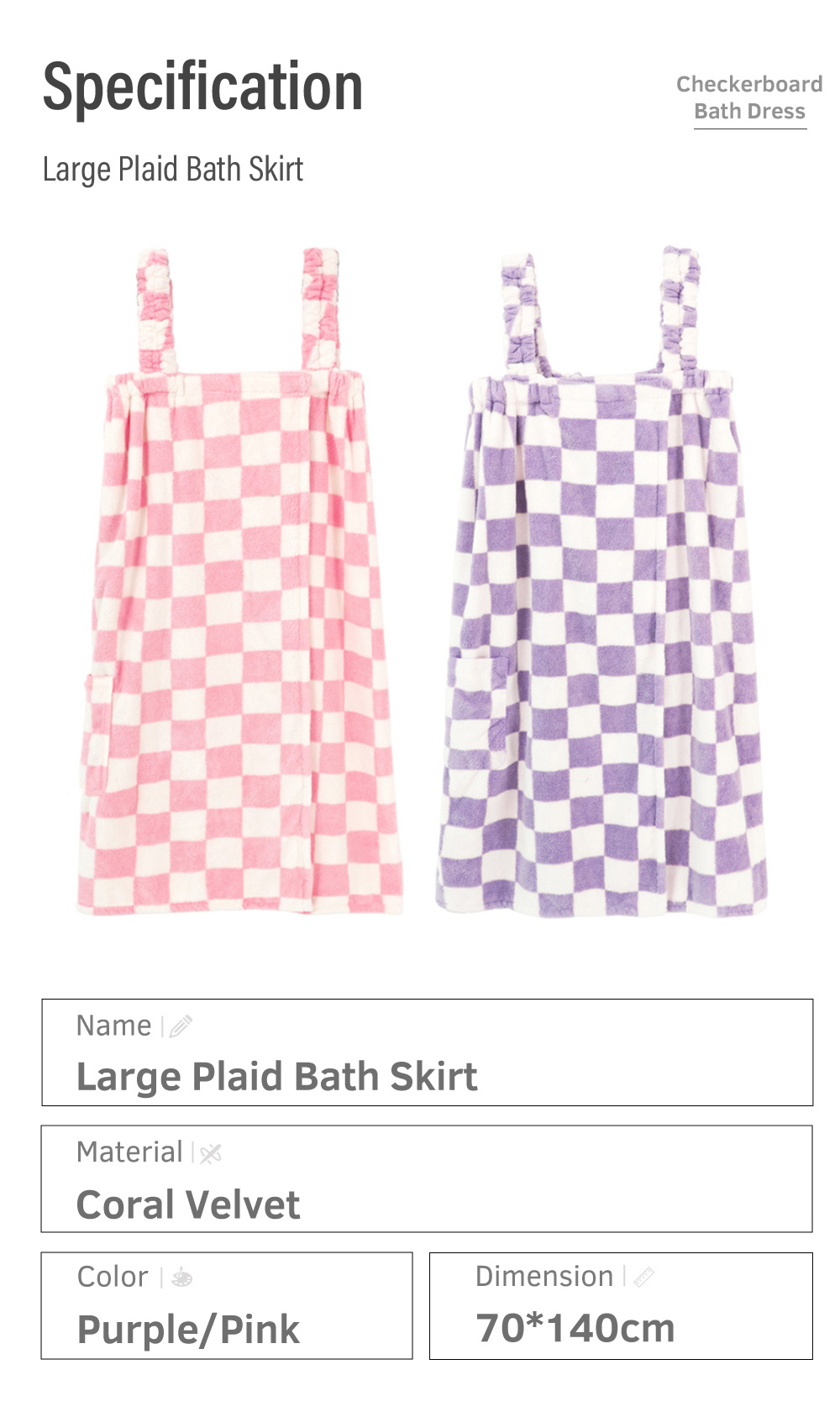 Big Plaid Bath Skirt Women Ladies Coral Velvet Bath Dress-8
